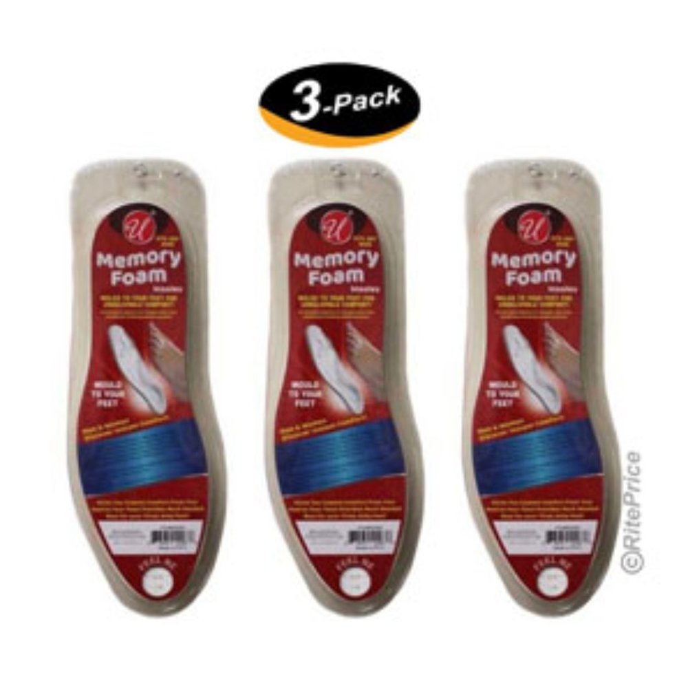 Memory Foam Shoes Insoles Arch Support Comfort Plain Relief Insert Pad (3 Pack)